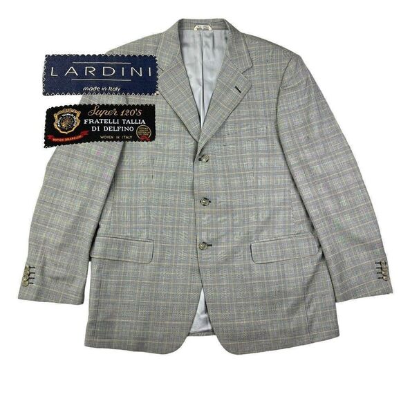 Lardini Other - Lardini Men's Wool Gray Plaid Blazer Super 120's Sport Coat US 46L Italy